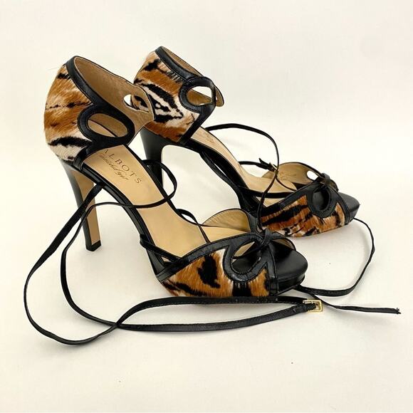 Talbots Womens' Strappy Animal Print Calfskin Peep Toe Stilettos Size 7B - Picture 13 of 13